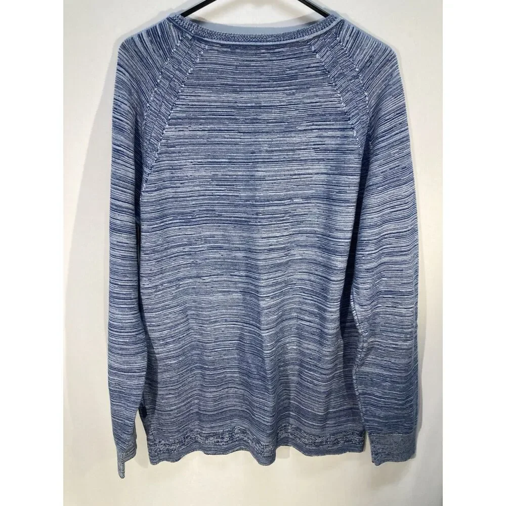 Gabbiano Mens Crewneck Knit Sweater L Blue White Melange Space Dye Pullover